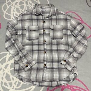 Hollister White and Grey Plaid Shacket